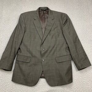 Jos. A. Bank Blazer Mens 46R Gray Windowpane Wool Blend Two Button Sport Coat